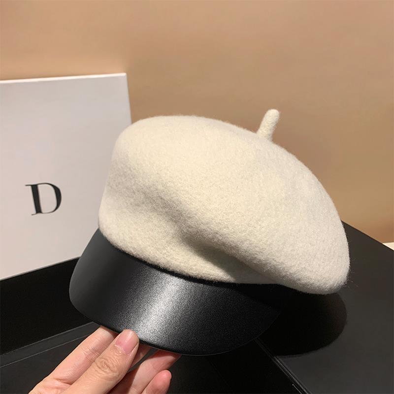 Womens Oversized Wool Patchwork Beret In Korean Style For FallWinter