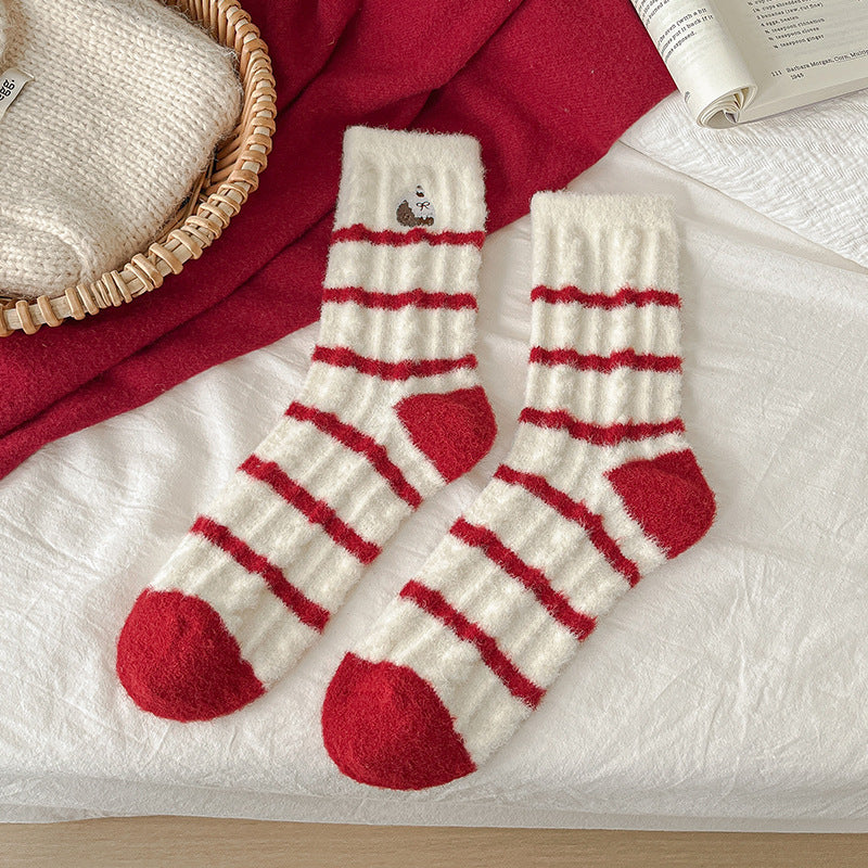 New Christmas Stockings Women's Cartoon Embroidered Snowman Middle Tube