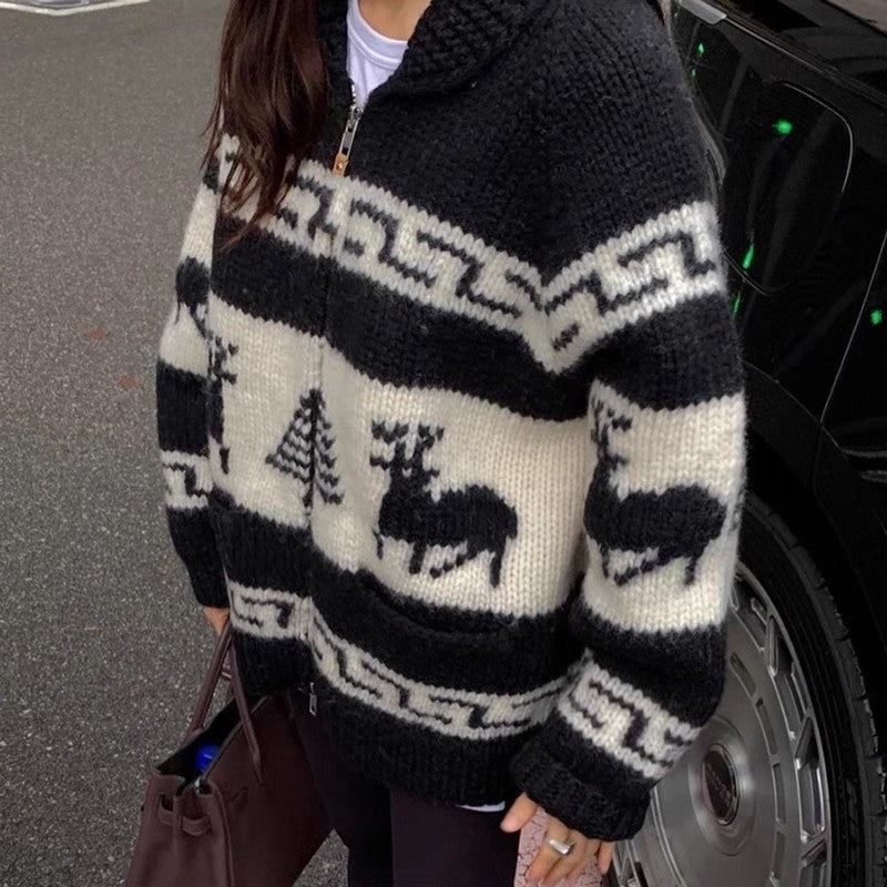 Korean Style New Christmas Atmosphere Zipper Sweater