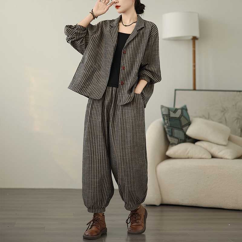 New Retro Cardigan Coat Trousers Suit For Women