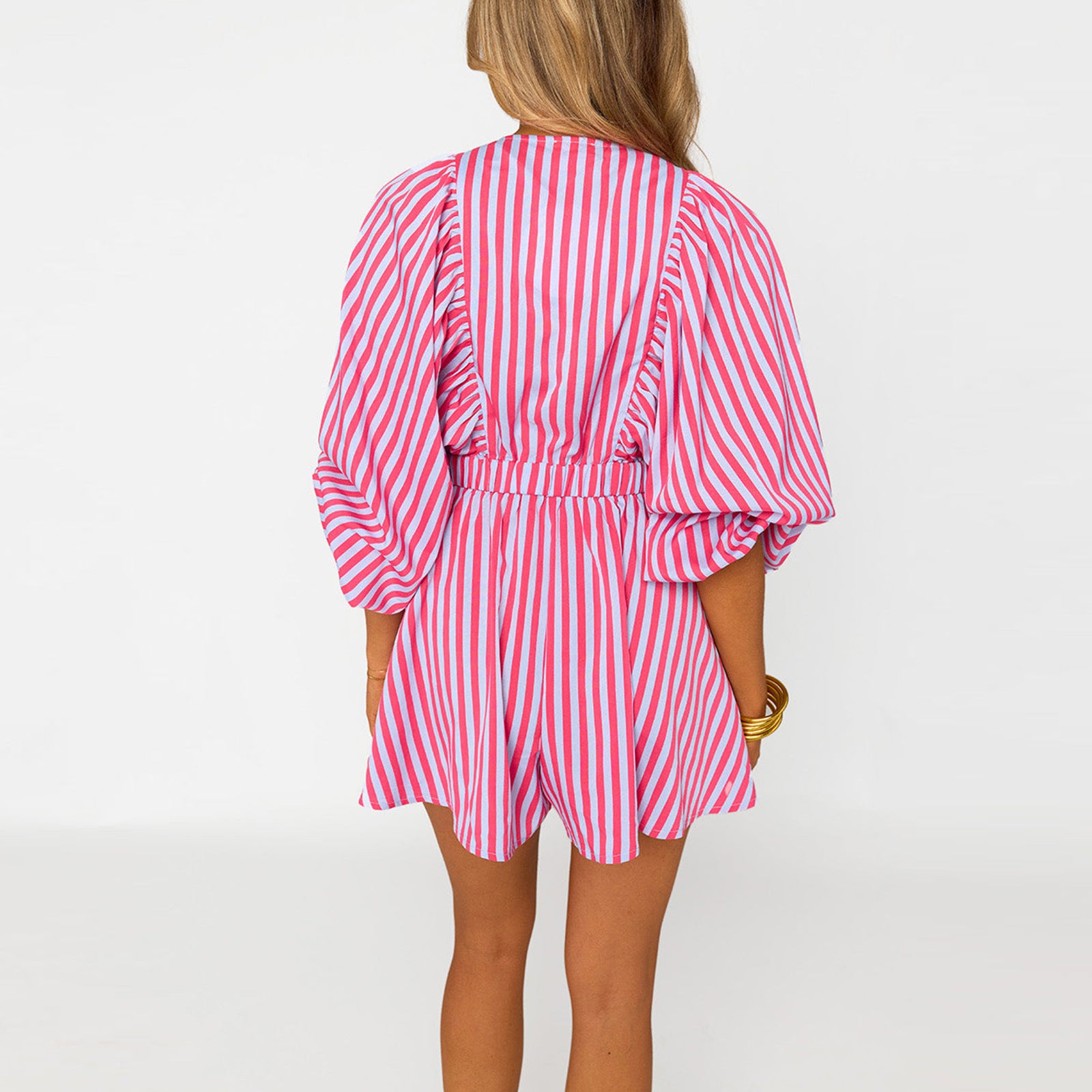 Shirt Slimming Casual Loose Deep V Wide Leg Short Jumpsuit