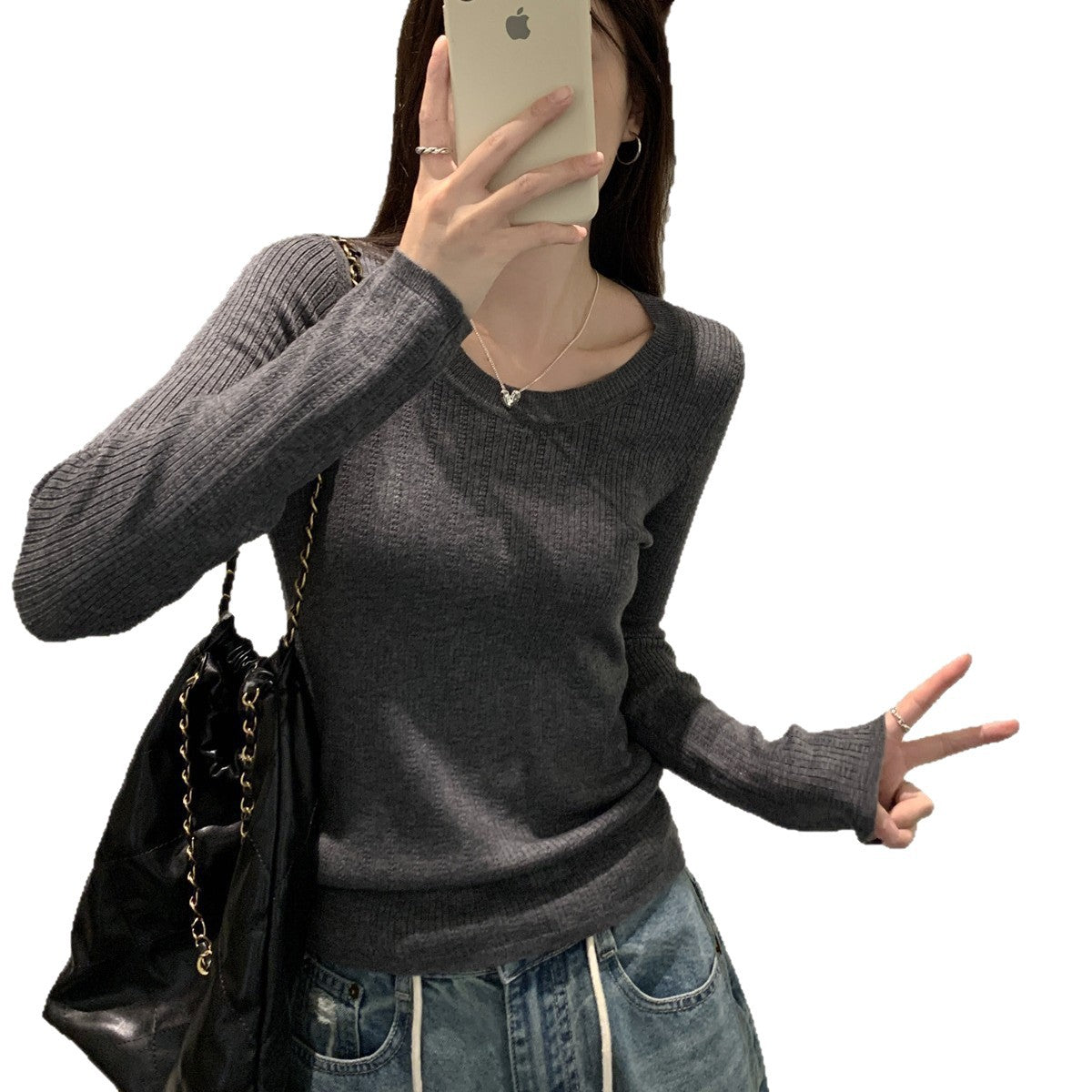 Pattern Round Neck Long Sleeve Sweater