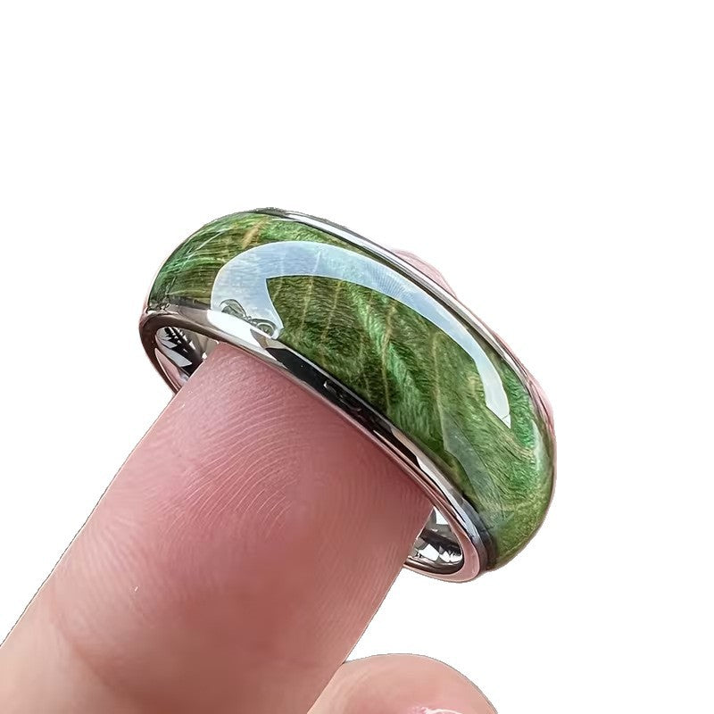 Elegant Green Wood-Grain Mens Ring