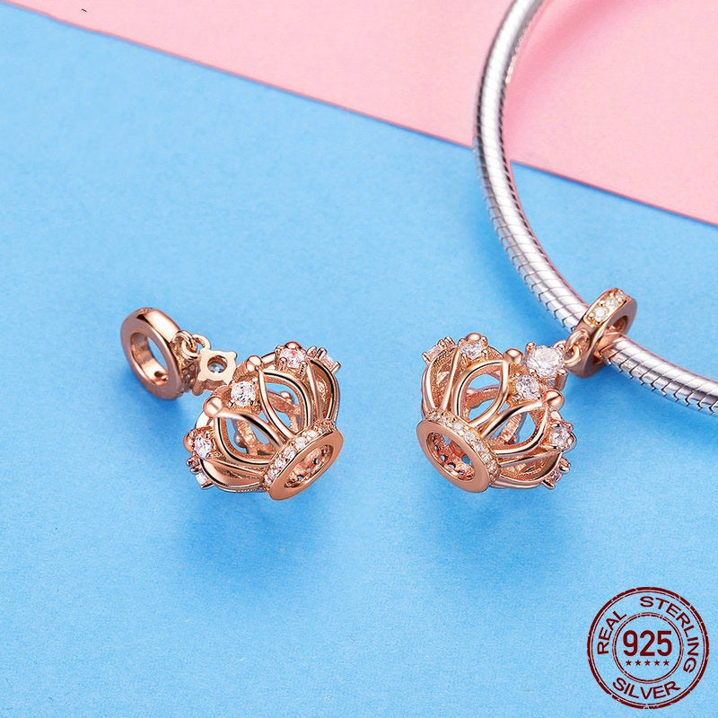 S925 Sterling Silver Rose Gold Crown Pendant