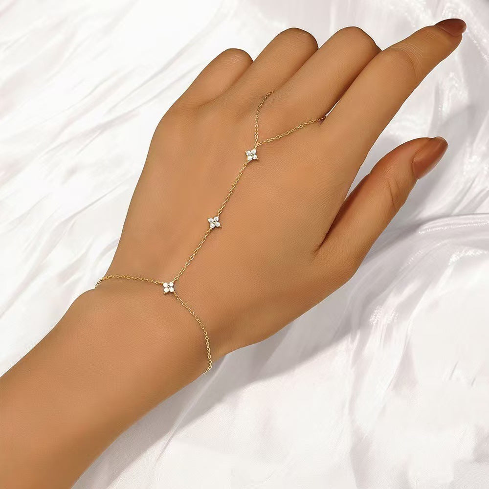 Multi-layered Fashion Bracelet And Ring Chain Set