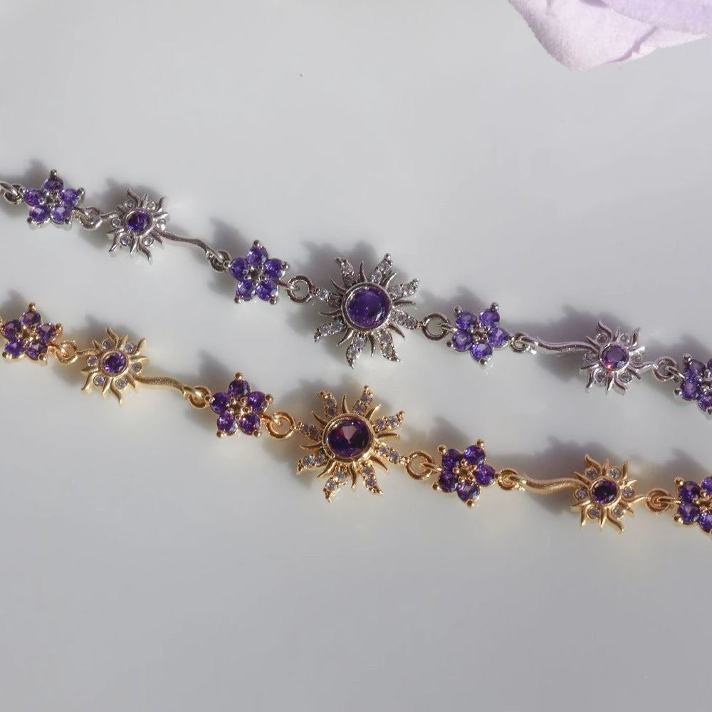 Fresh And Sweet Floral Purple Sunflower Princess-style Niche Bracelet For Women