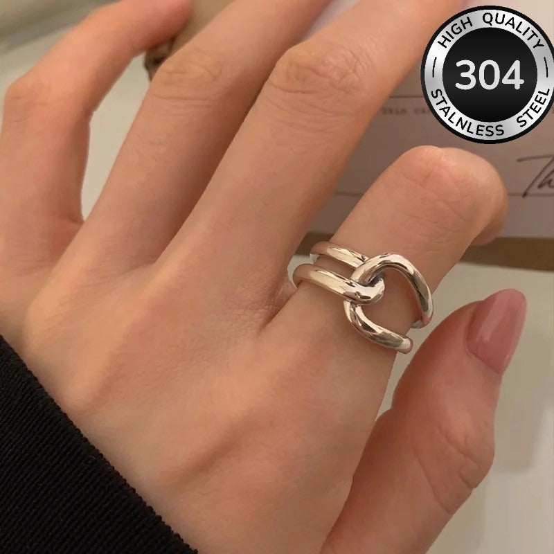 A Stainless Steel Geometric Line Ring - Minimalist & Stylish Open Design Finger Ring. Suitable For Daily Wear Or Vacations, It Serves As An Ideal Gift For Mother's Day, Valentine