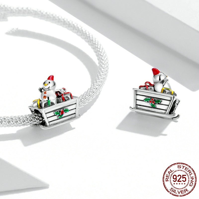 Christmas Snowman Car S925 Sterling Silver Beads