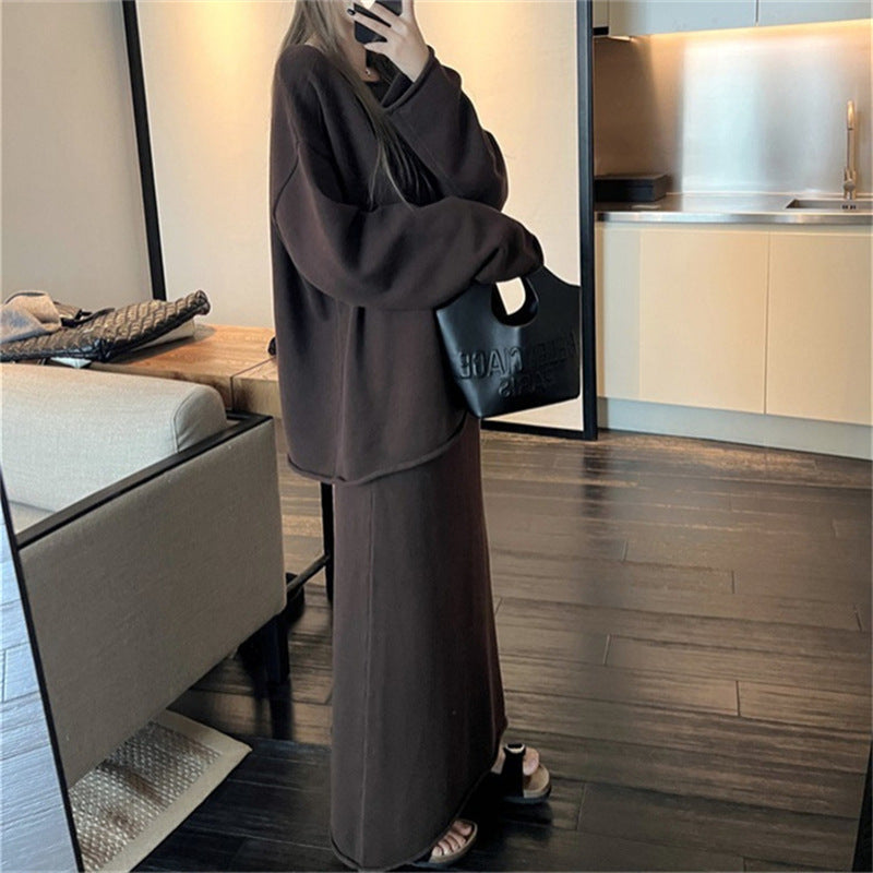 Simple All-match Sweater Skirt Two-piece Set