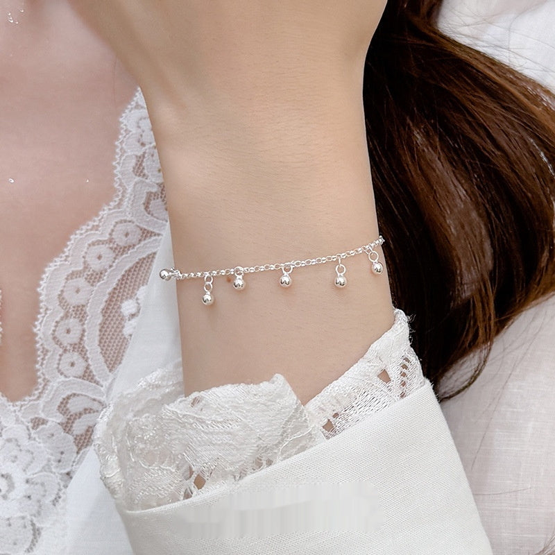 S925 Silver Round Bead Tassel Red Rope Bracelet For Women