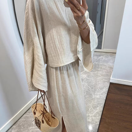 Casual Fashion Simple M White Loose Shirt And Long Skirt Suit
