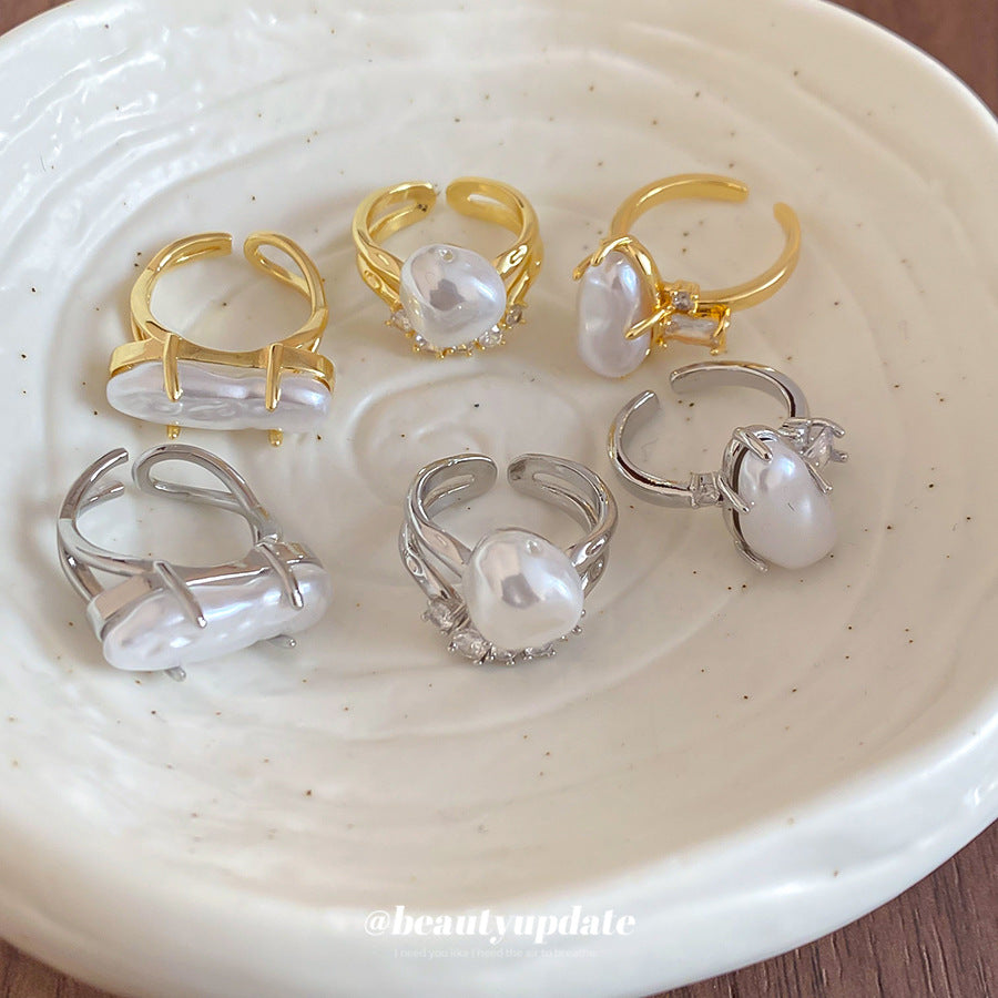 Open Ring With Irregular Pearls
