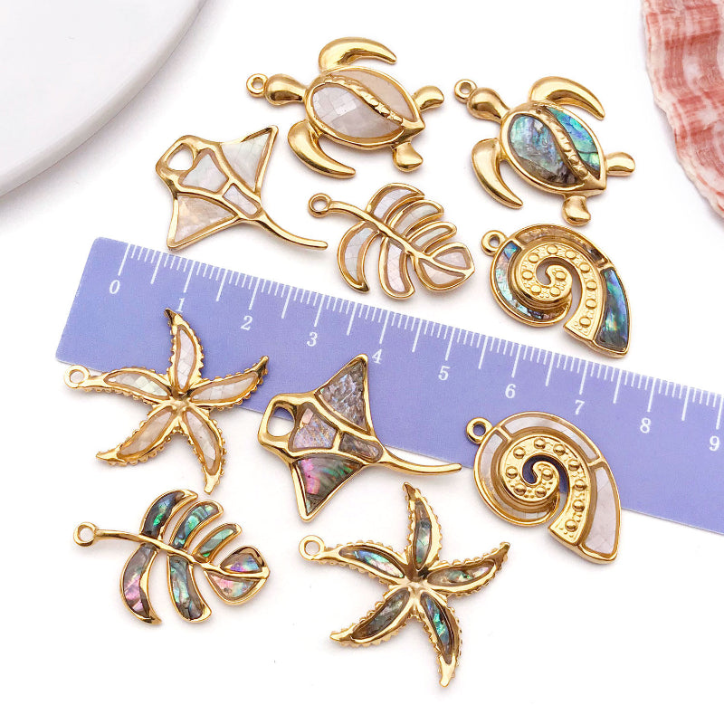 Stainless Steel Marine Beach-Style Artificial White Shell And Colored Shell Pendant