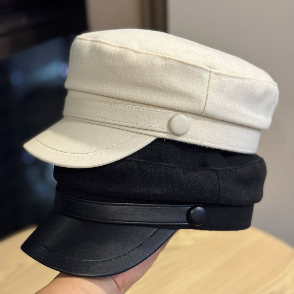 Retro PU Leather Autumn And Winter Wool Hat