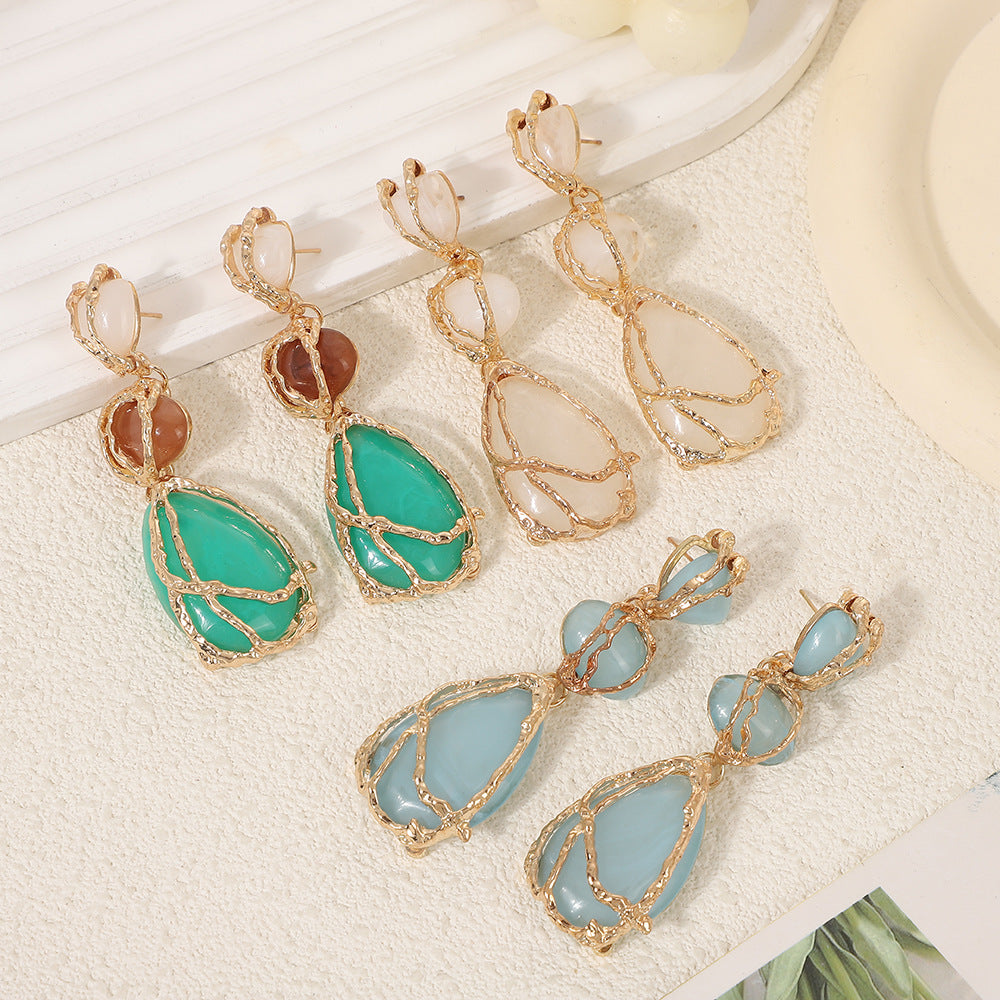 Personalized Acrylic Pendant With Geometric Splicing Resin Earrings