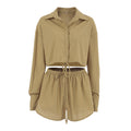 Autumn Fashion Casual Cotton Linen Split Long Sleeve Hot Pants Suit