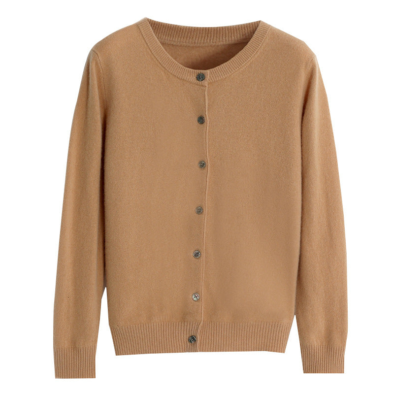 Women's Solid Color Loose Round Neck Knitted Sweater Coat