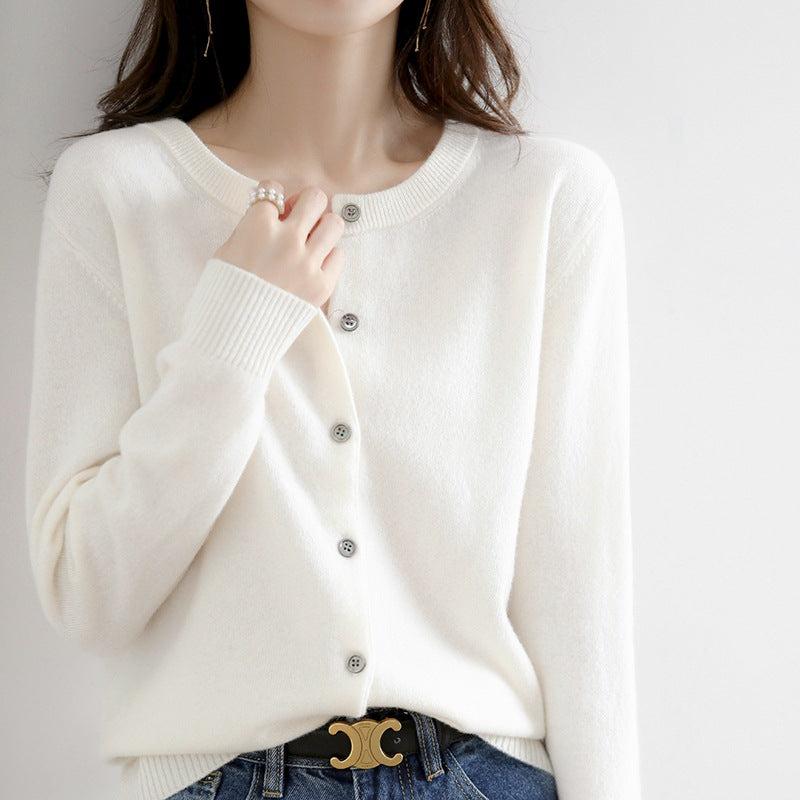 Women's Solid Color Loose Round Neck Knitted Sweater Coat
