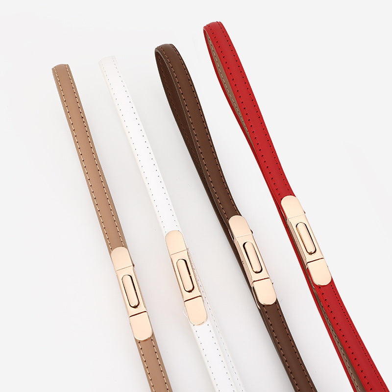 Women's Thin Genuine Leather Dress Simple Suit Coat Waist Belt