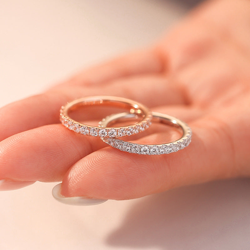 Silver Full-set With Finely Crafted Zircon Ring And Diamonds That Won't Fall Off