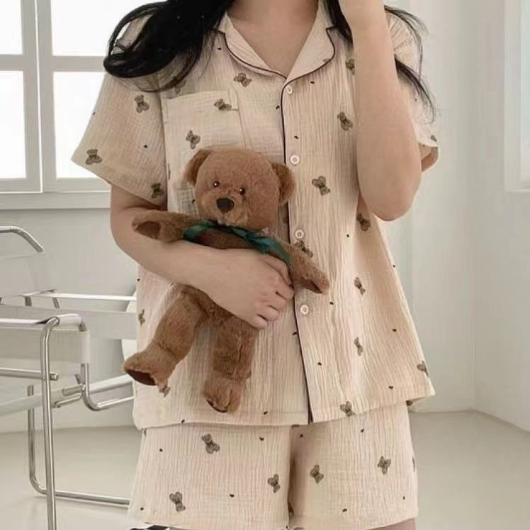 Summer Japanese Bubble Cotton Cute Orange Pajamas For Women