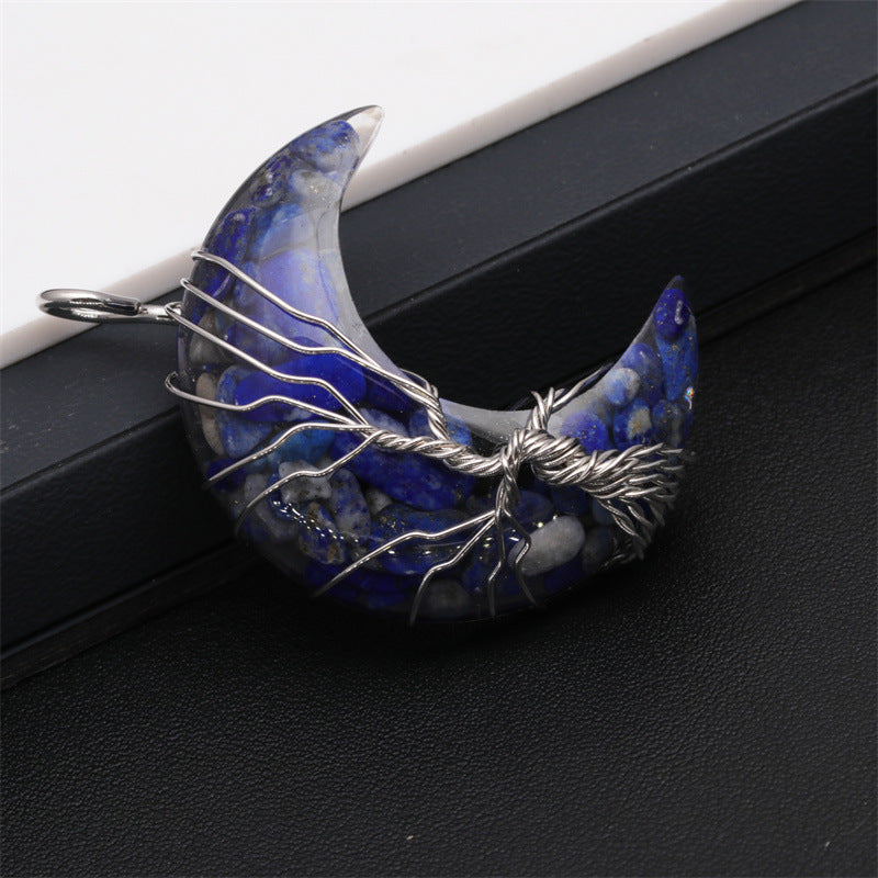 European And American Natural Crushed Stone Amethyst Tiger's Eye Moon Pendant