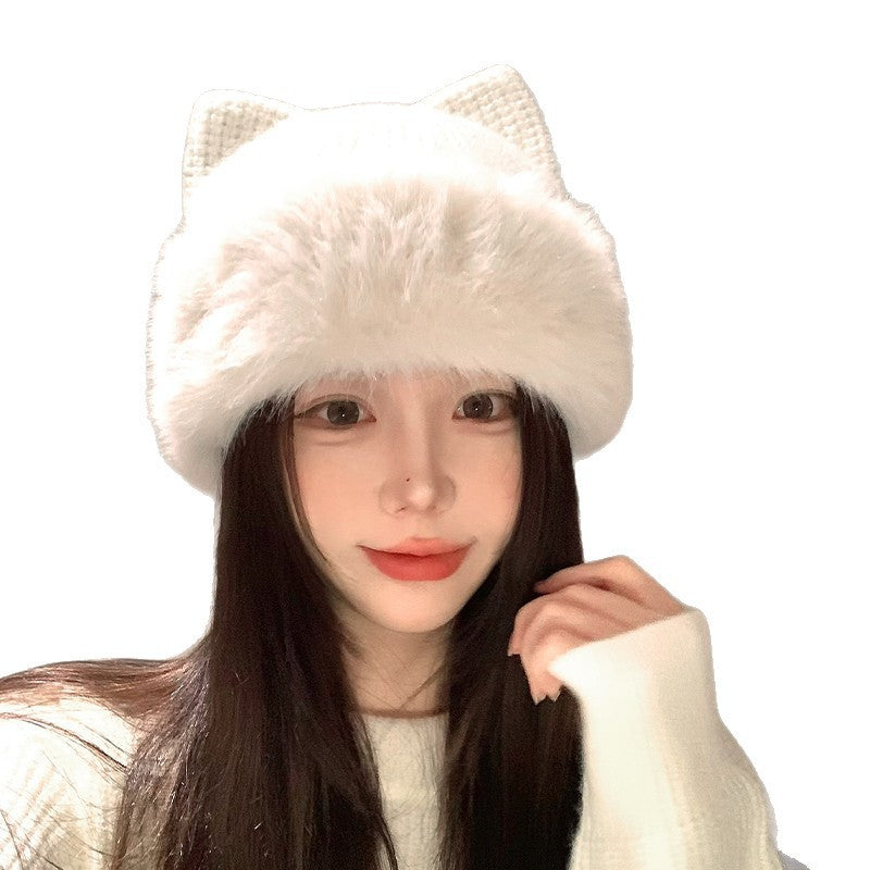 Cute Cat-Ear Knitted Wool Hat For Women In Winter