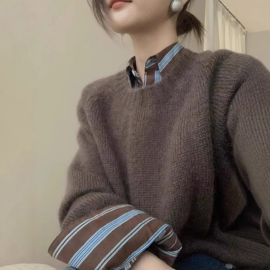 New Round Neck Knitted Pullover Sweater Women