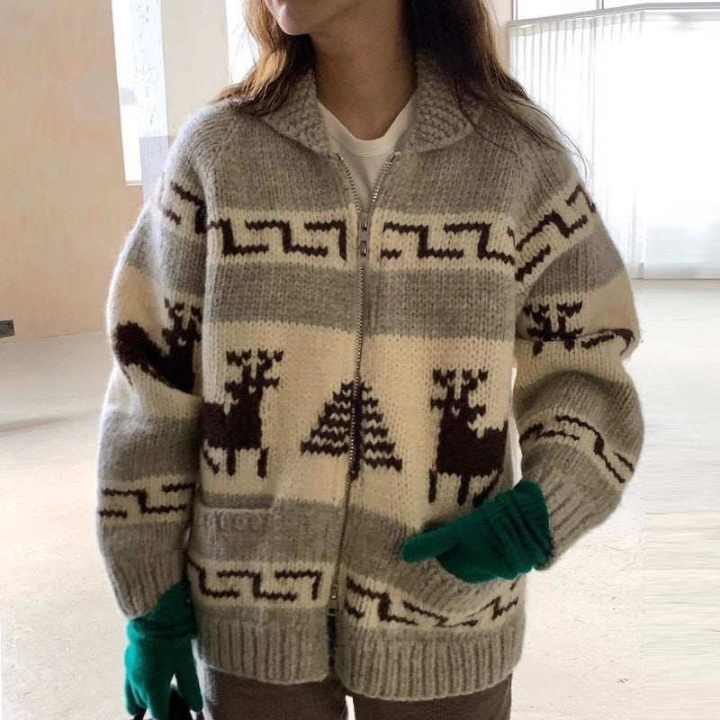 Korean Style New Christmas Atmosphere Zipper Sweater