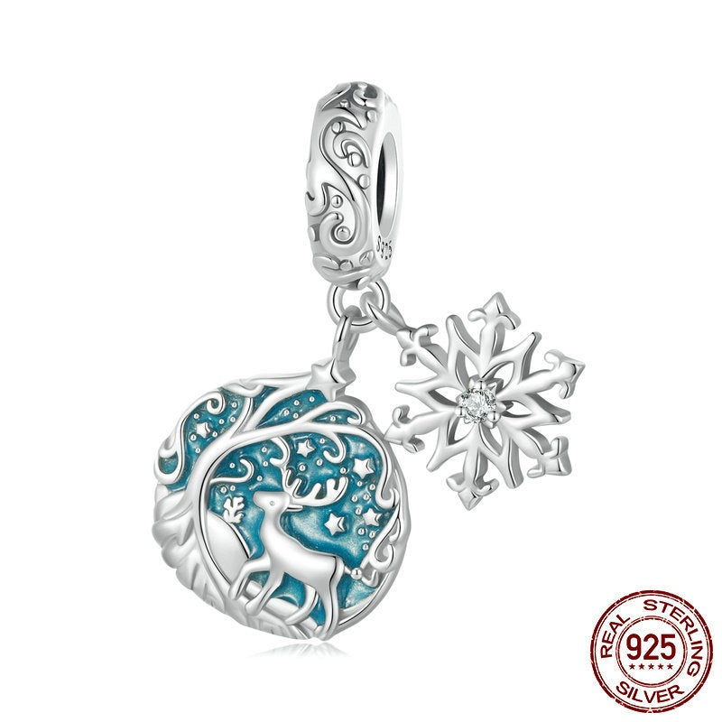 Christmas Luminous Elk Diy Pendant S925 Sterling Silver Beads