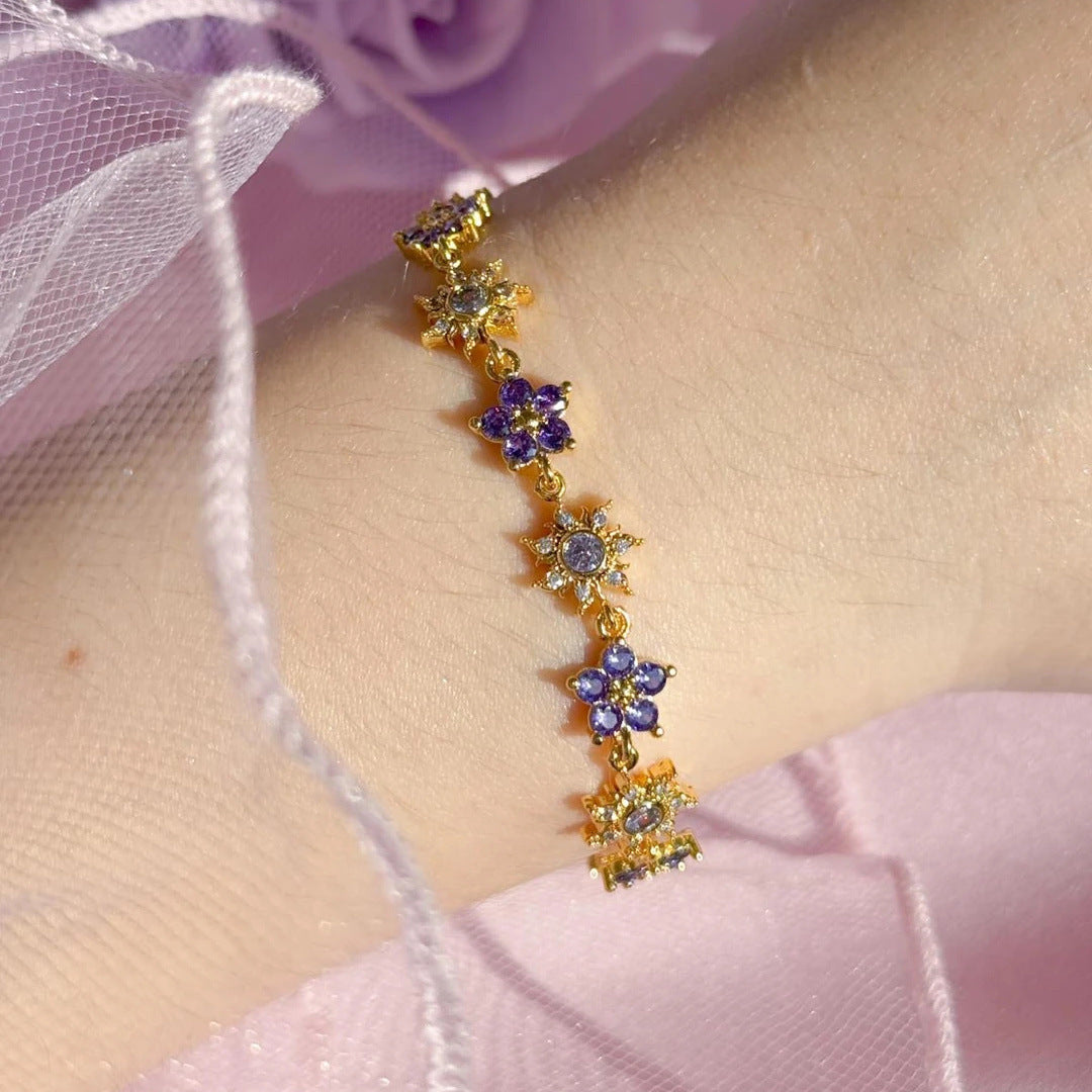 Fresh And Sweet Floral Purple Sunflower Princess-style Niche Bracelet For Women
