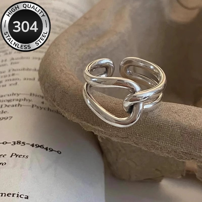 A Stainless Steel Geometric Line Ring - Minimalist & Stylish Open Design Finger Ring. Suitable For Daily Wear Or Vacations, It Serves As An Ideal Gift For Mother's Day, Valentine