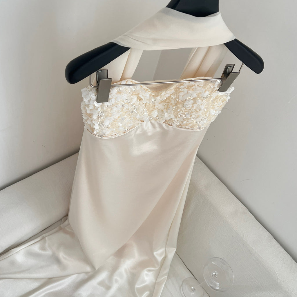 Champagne Sequin Maxi Dress For Women - Low-Cut Bodycon Evening Gown With Shawl, Glitzy Party Formal Long Dress