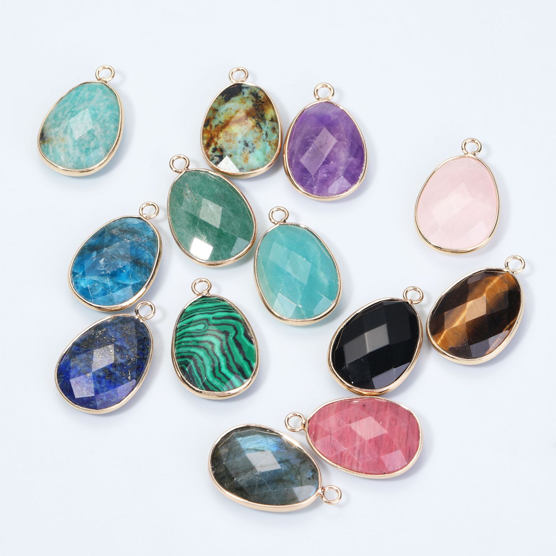 Faceted Teardrop-shaped Natural Stone Colored Pendant