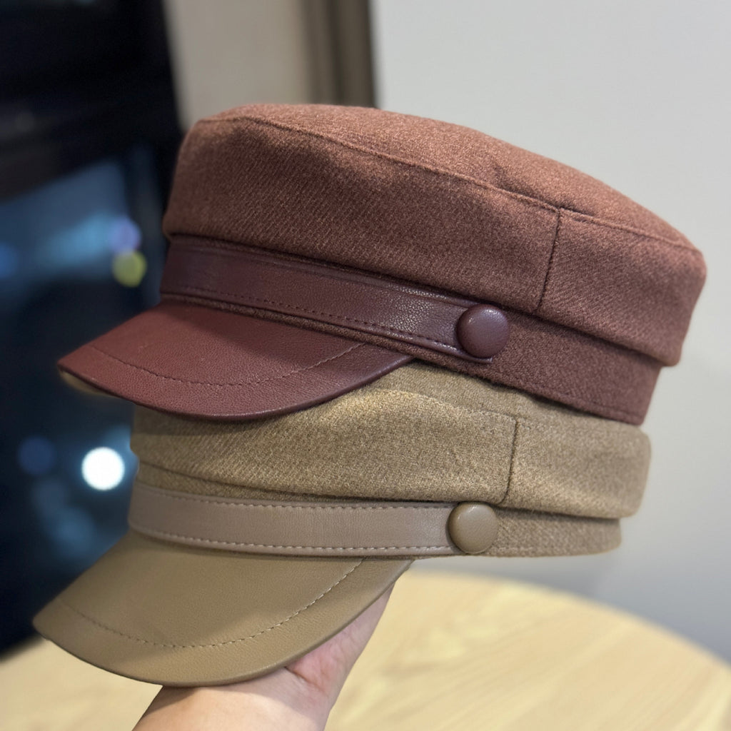 Retro PU Leather Autumn And Winter Wool Hat