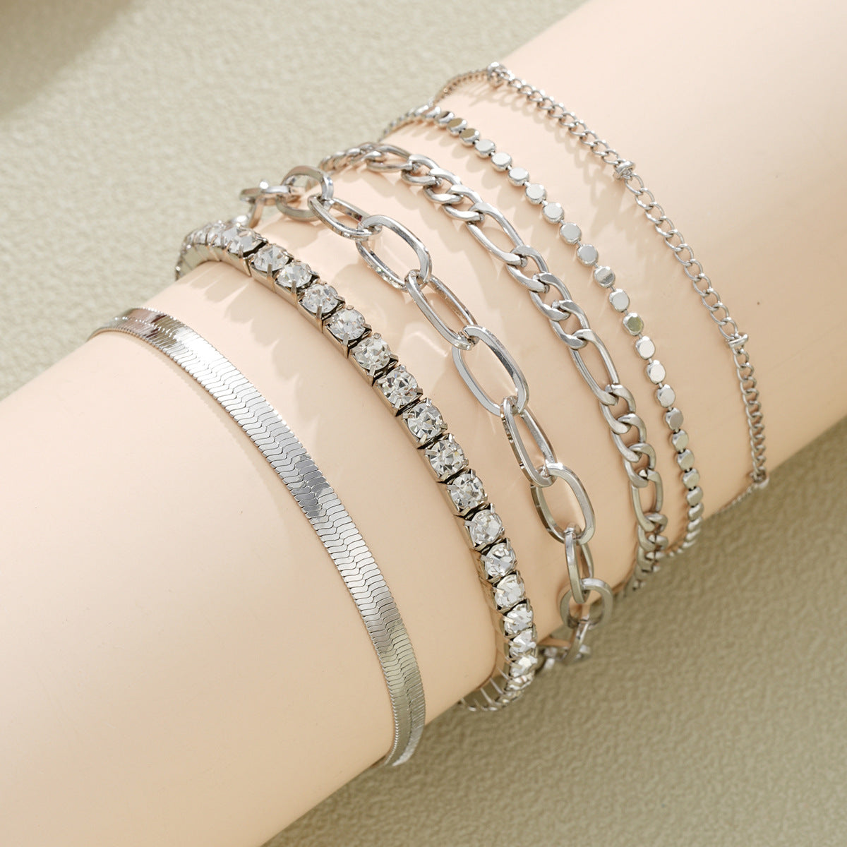 Zircon-inlaid Snake Chain Bracelet Set