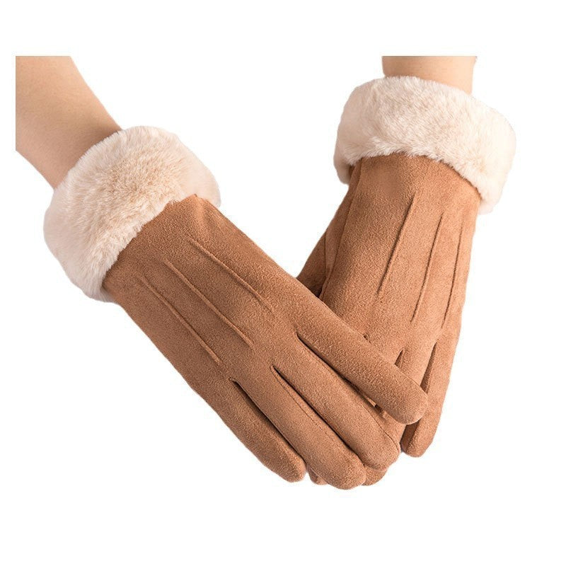 Women's Suede Thermal Gloves Korean Style Windproof