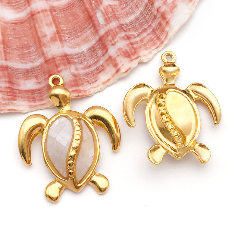 Stainless Steel Marine Beach-Style Artificial White Shell And Colored Shell Pendant