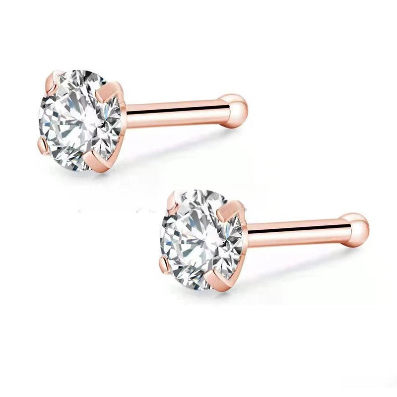 Simple Accessories Four-claw Straight Rod Round Zircon Nose Stud