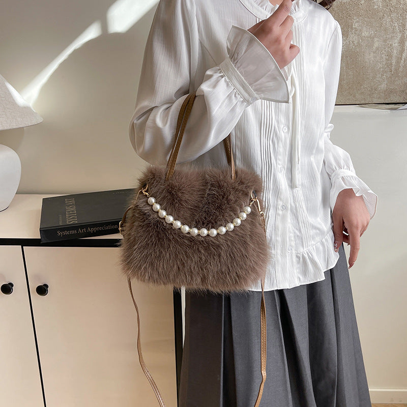 Womens Versatile Fashionable Furry Tote Bag