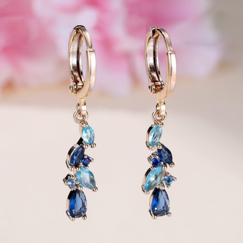 Champagne Gold Horse-Eye Aquamarine Diamond Earrings