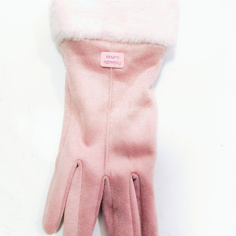 Women's Suede Thermal Gloves Korean Style Windproof