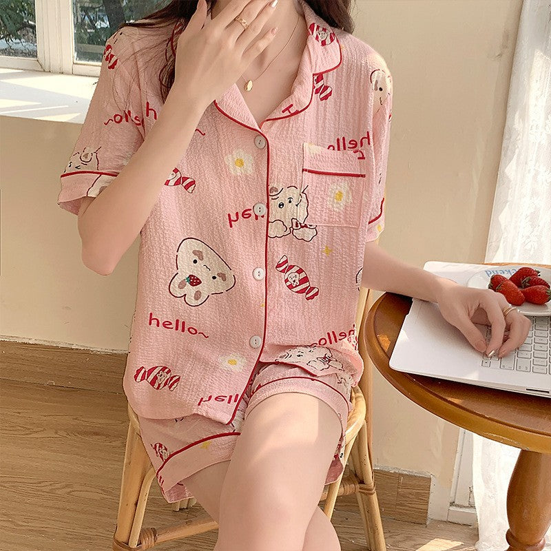 Summer Japanese Bubble Cotton Cute Orange Pajamas For Women