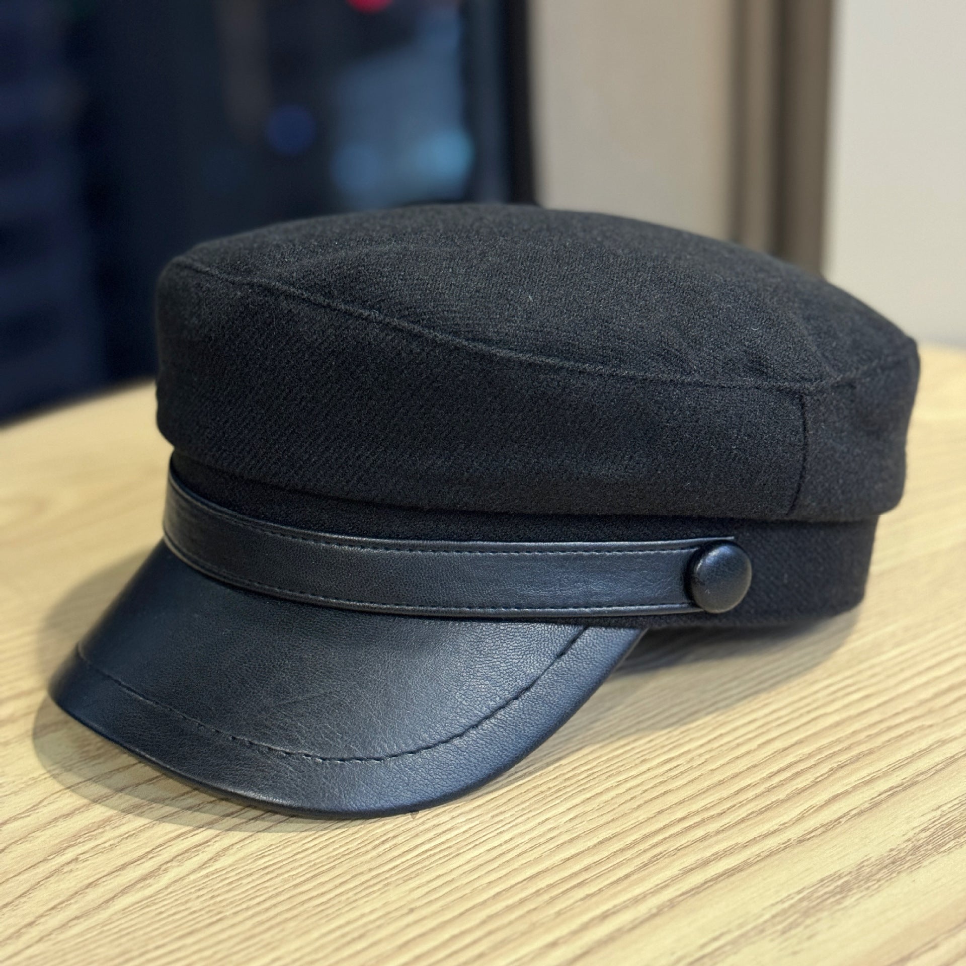 Retro PU Leather Autumn And Winter Wool Hat