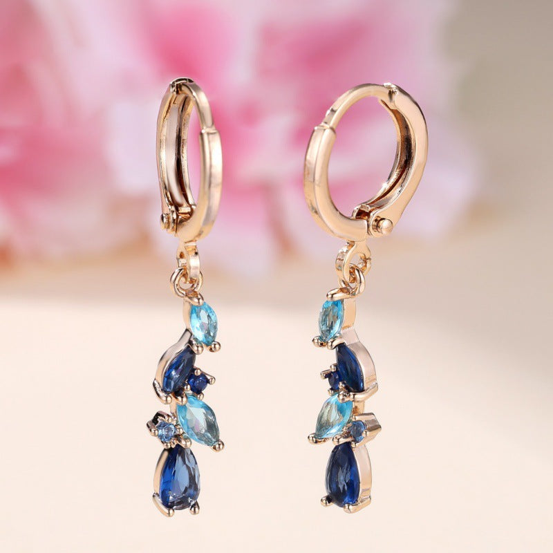 Champagne Gold Horse-Eye Aquamarine Diamond Earrings