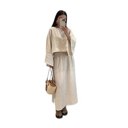 Casual Fashion Simple M White Loose Shirt And Long Skirt Suit