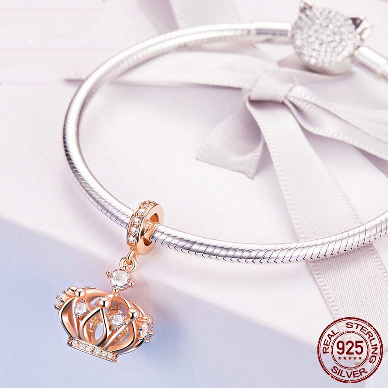 S925 Sterling Silver Rose Gold Crown Pendant