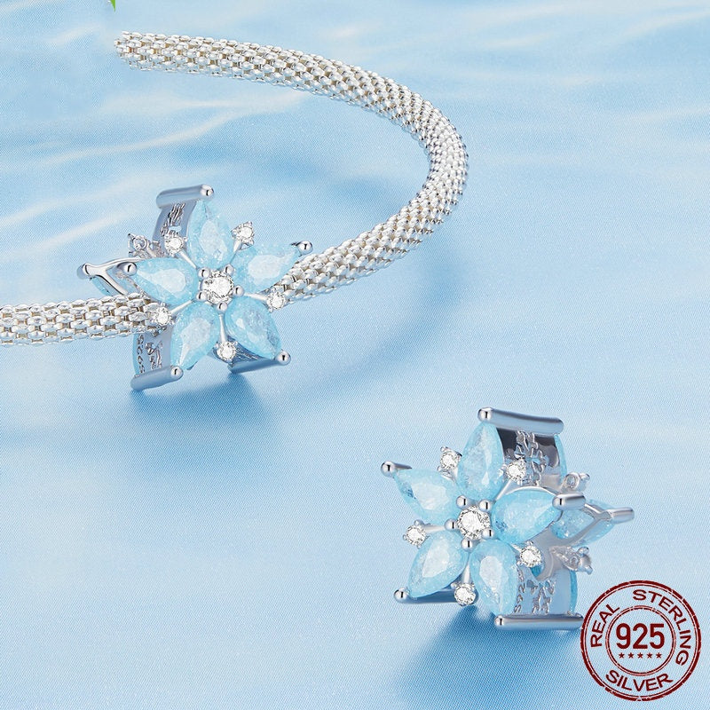 Christmas Snowflake 925 Silver Bracelet Beaded