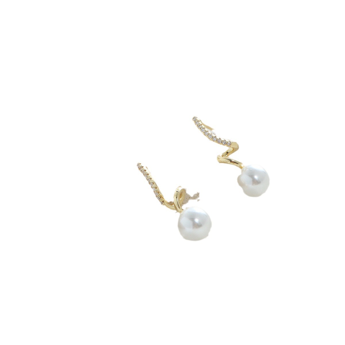 Diamond-encrusted Pearl Spiral Line Stud Earrings