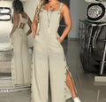 Women's Solid Color Sleeveless Side Pocket Casual Wide Leg Side Buckle Jumpsuit